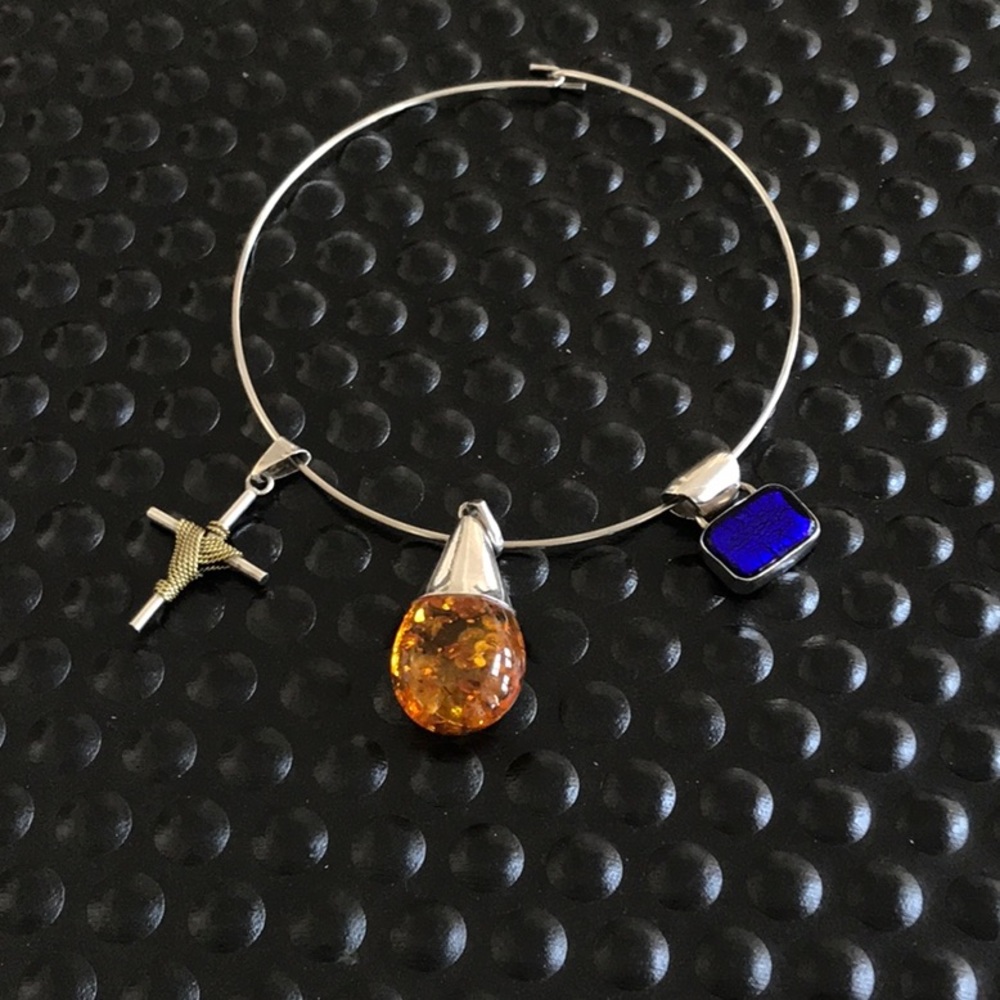 Sterling silver necklace with 3 charms